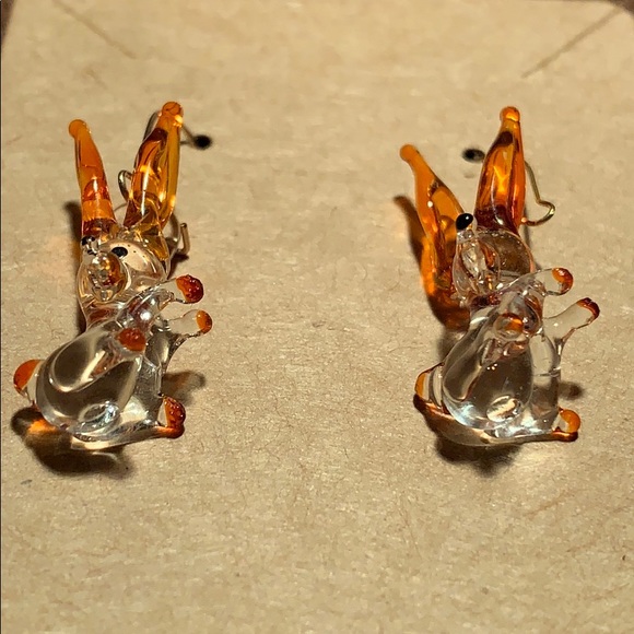 Hand Crafted Jewelry - Hand blown glass dog earrings